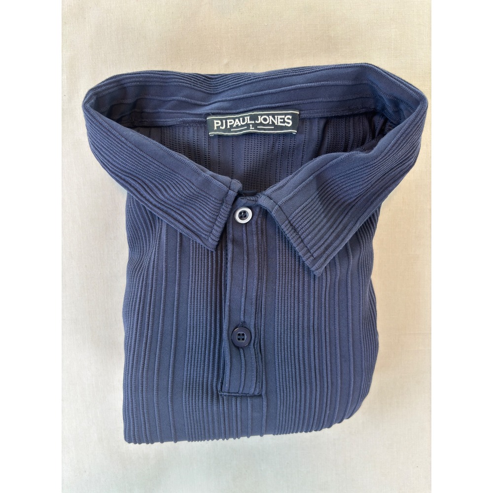 PJ Paul Jones Mens Large Navy Blue Ribbed Short Sleeve Polo Shirt Stretch Casual
